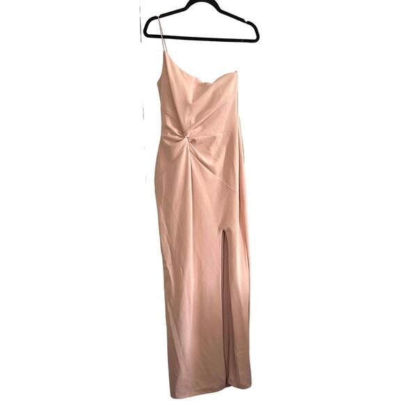 NOOKIE Lust One-Shoulder Gown Dress Floor-Length Nude Crepe - Sz Large - Picture 2 of 8